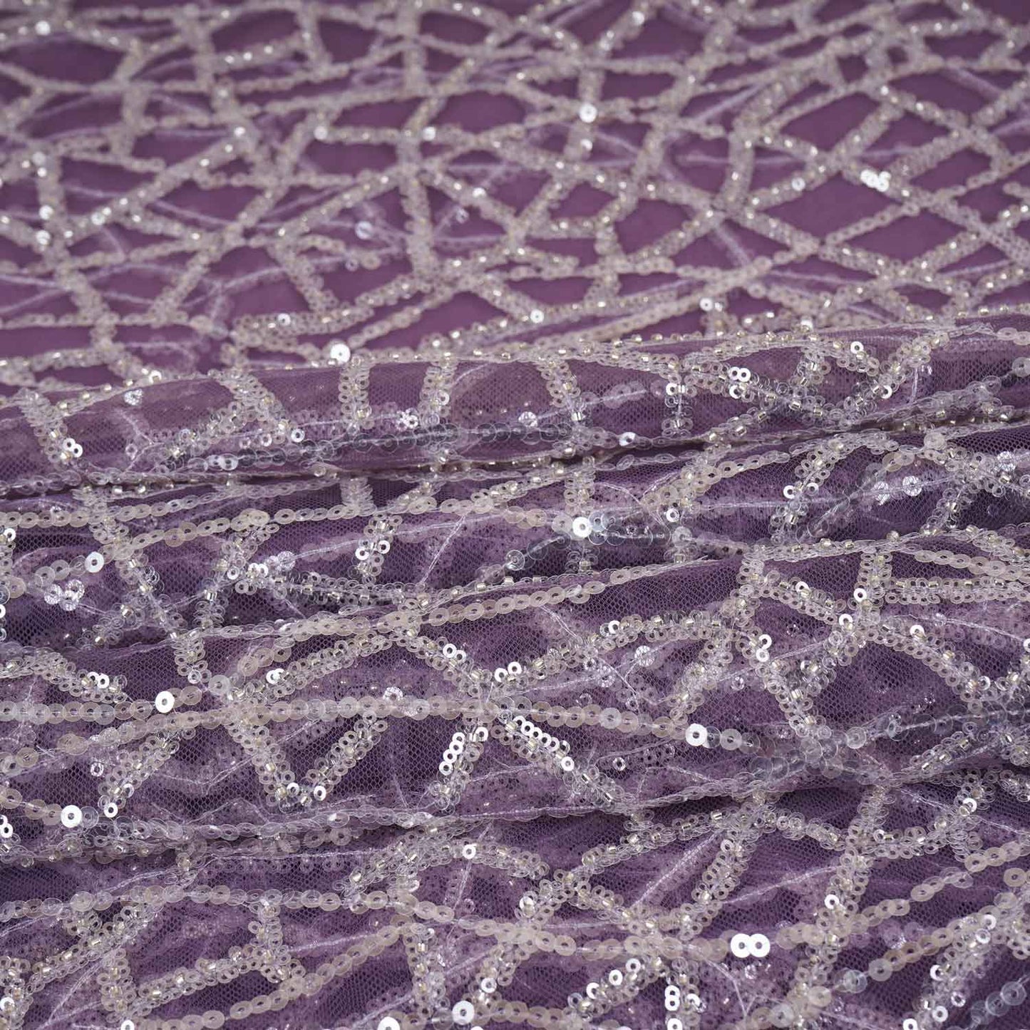 Classic Wine Geometrical Sequins Embroidery Net Fabric
