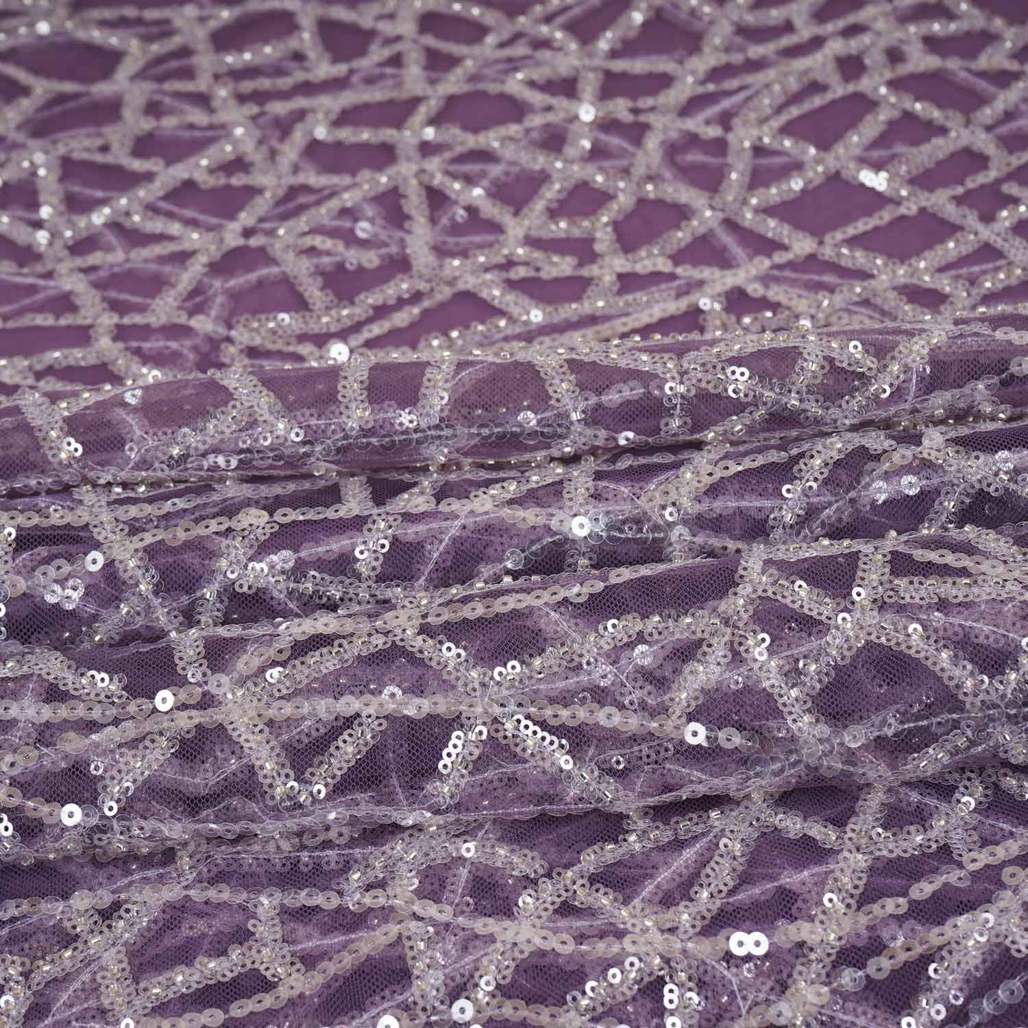 Classic Wine Geometrical Sequins Embroidery Net Fabric - TradeUNO