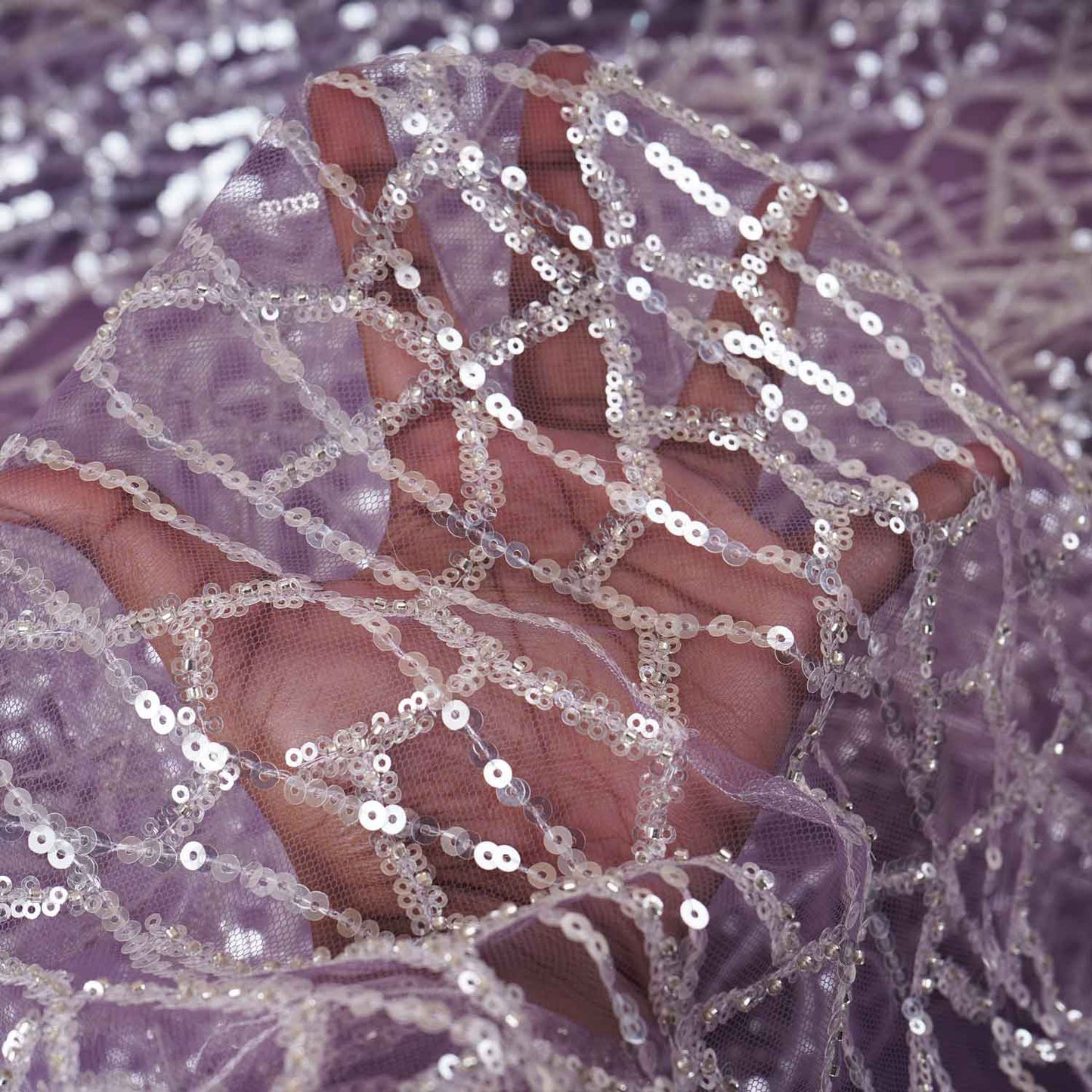 Classic Wine Geometrical Sequins Embroidery Net Fabric