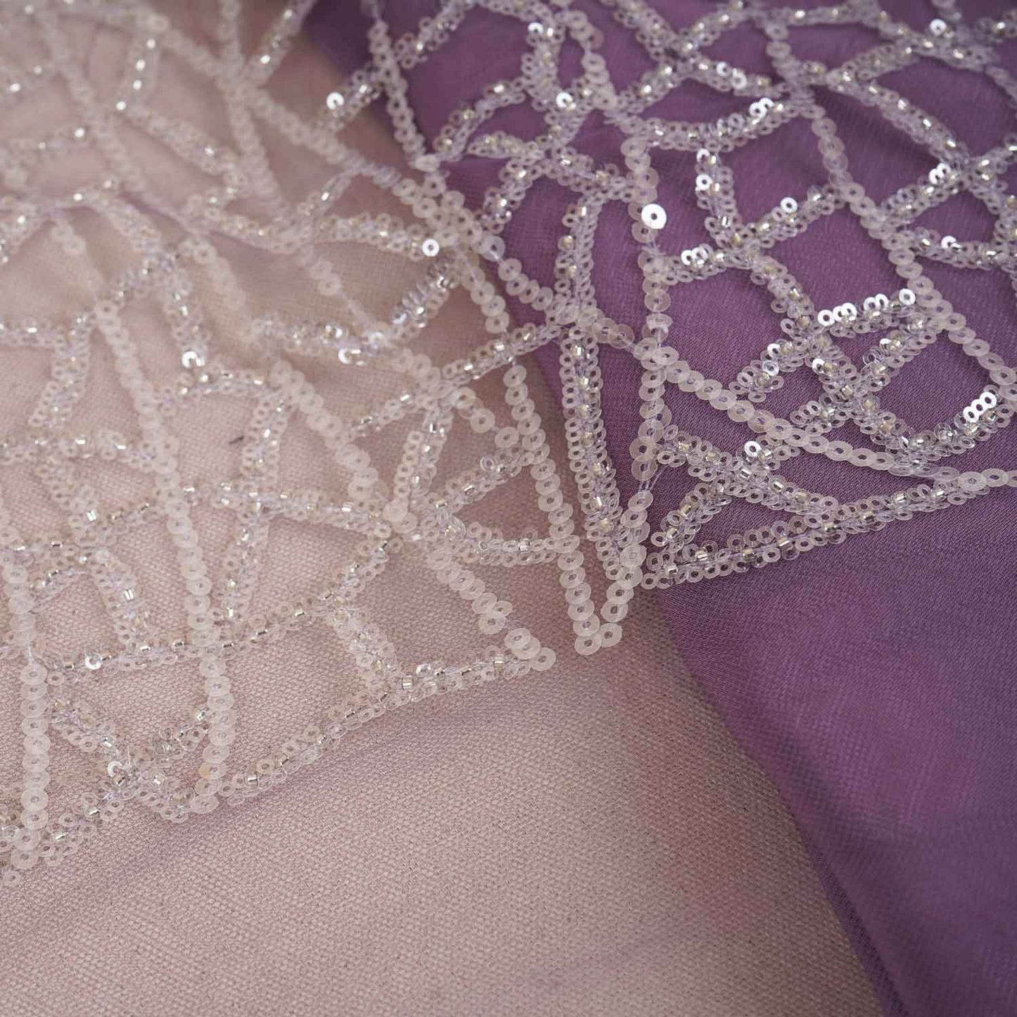 Classic Wine Geometrical Sequins Embroidery Net Fabric
