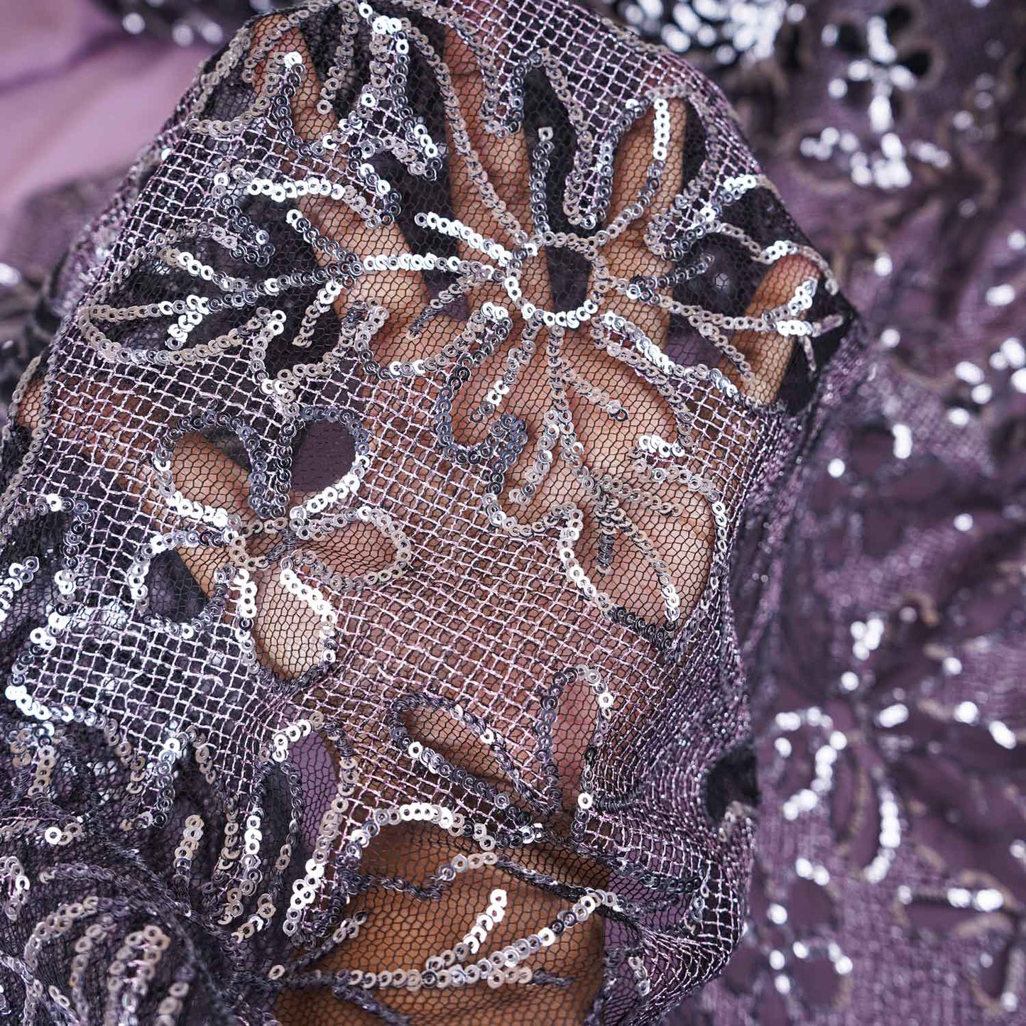 Classic Purple Floral Sequins Embroidery Net Fabric 14230