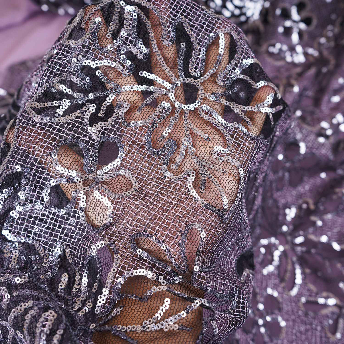 Classic Purple Floral Sequins Embroidery Net Fabric 14230 - TradeUNO