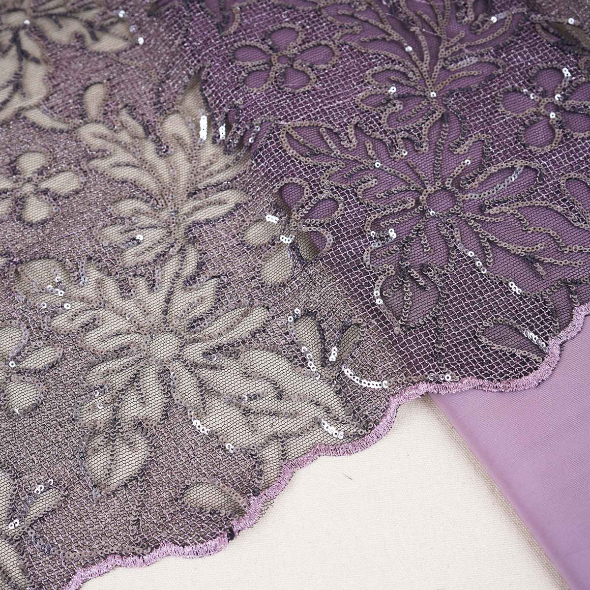 Classic Purple Floral Sequins Embroidery Net Fabric 14230 - TradeUNO