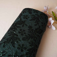 Classic Green Floral Sequins Embroidery Net Fabric