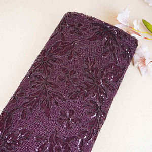 Classic Wine Floral Sequins Embroidery Net Fabric 14232 - TradeUNO