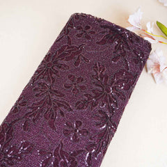 Classic Wine Floral Sequins Embroidery Net Fabric 14232