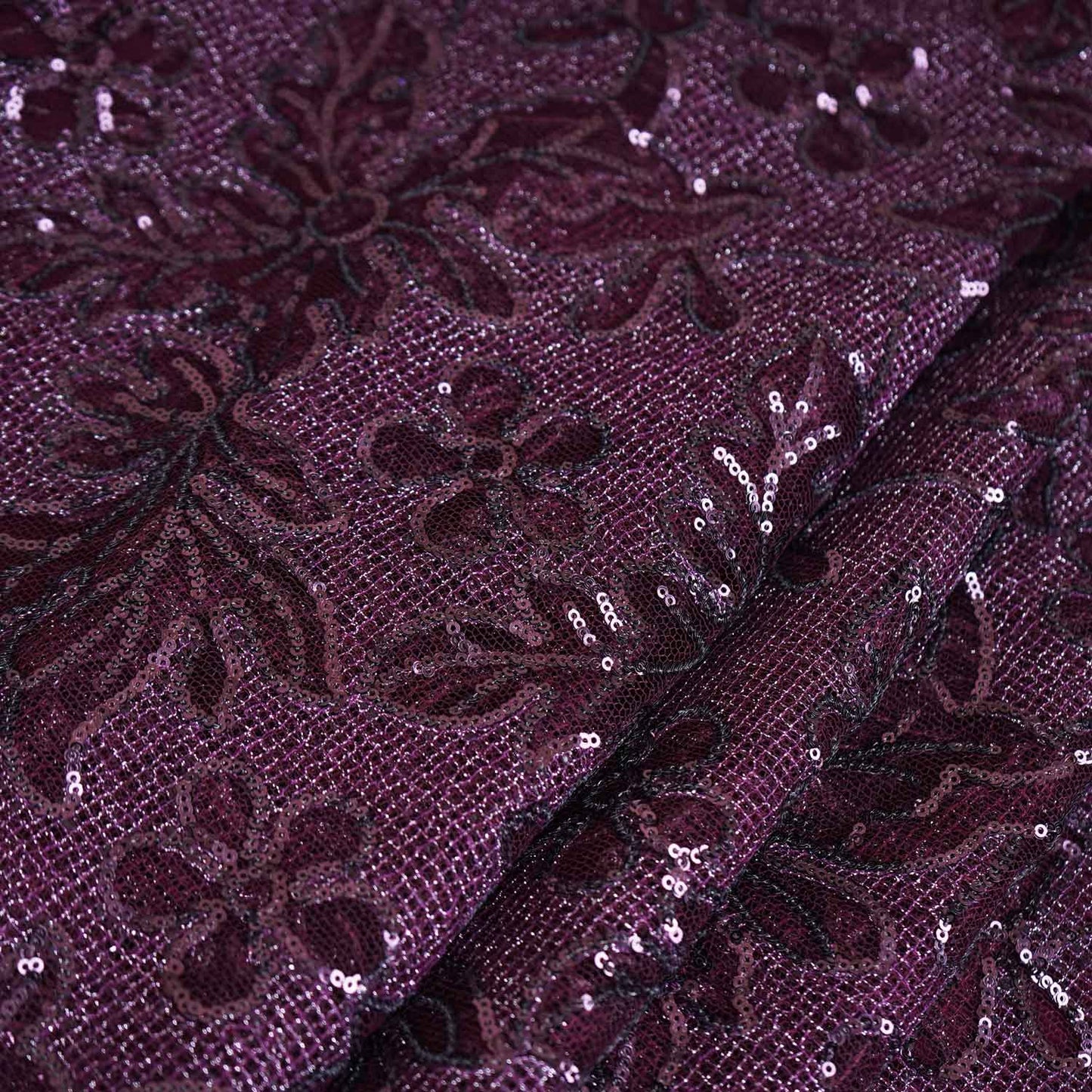 Classic Wine Floral Sequins Embroidery Net Fabric 14232