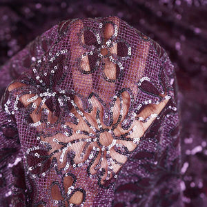 Classic Wine Floral Sequins Embroidery Net Fabric 14232 - TradeUNO