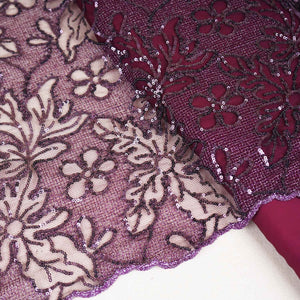 Classic Wine Floral Sequins Embroidery Net Fabric 14232 - TradeUNO