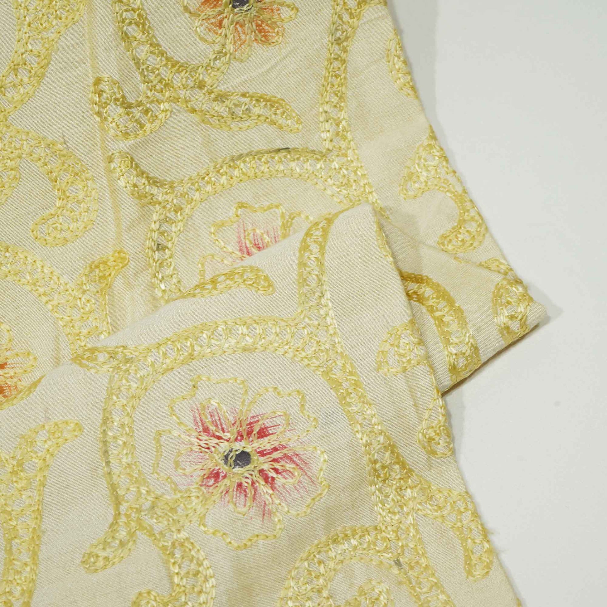 Beige Floral Embroidery Silk Chanderi KRE-14335