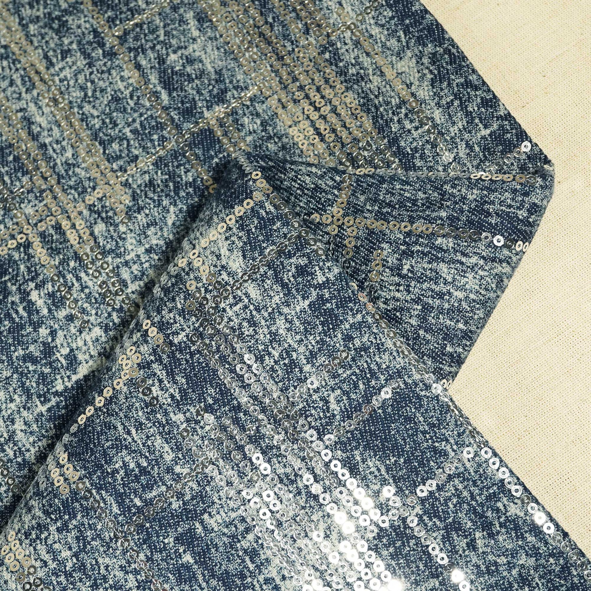 Blue Abstract Sequence Embroidery Denim TU-14394