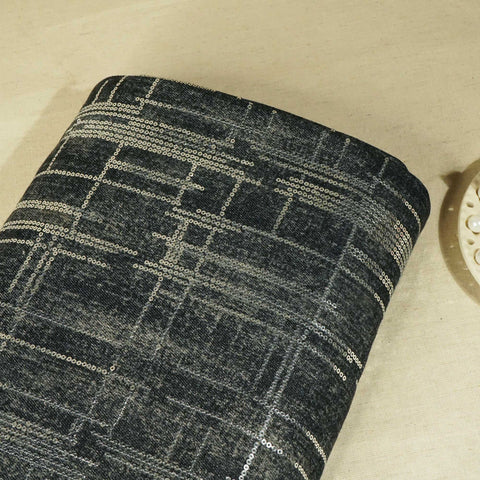 Black Abstract Sequence Embroidery Denim TU-14395