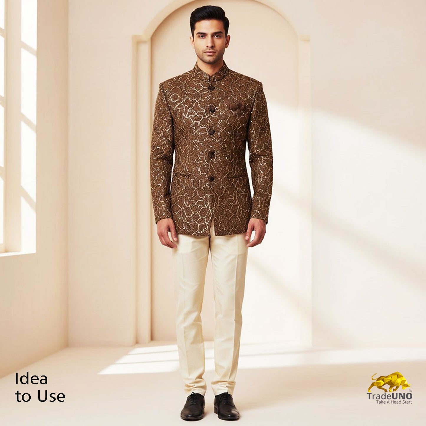 Classic Khaki Green Abstract Sequins Embroidery Velvet Fabric JD-14458