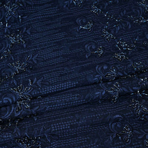 Classic Blue Pearl Thread Embroidery Net Fabric - TradeUNO