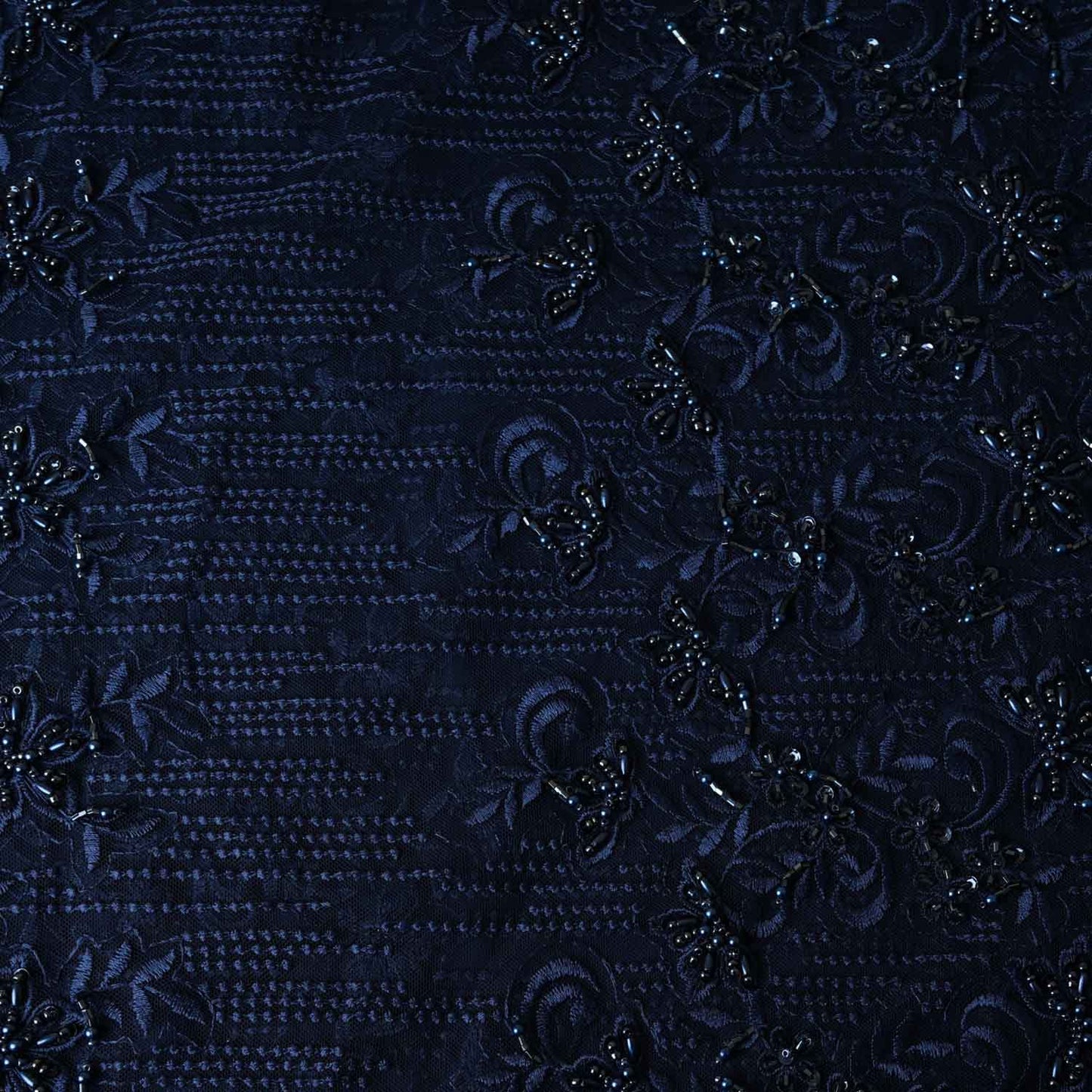 Classic Blue Pearl Thread Embroidery Net Fabric