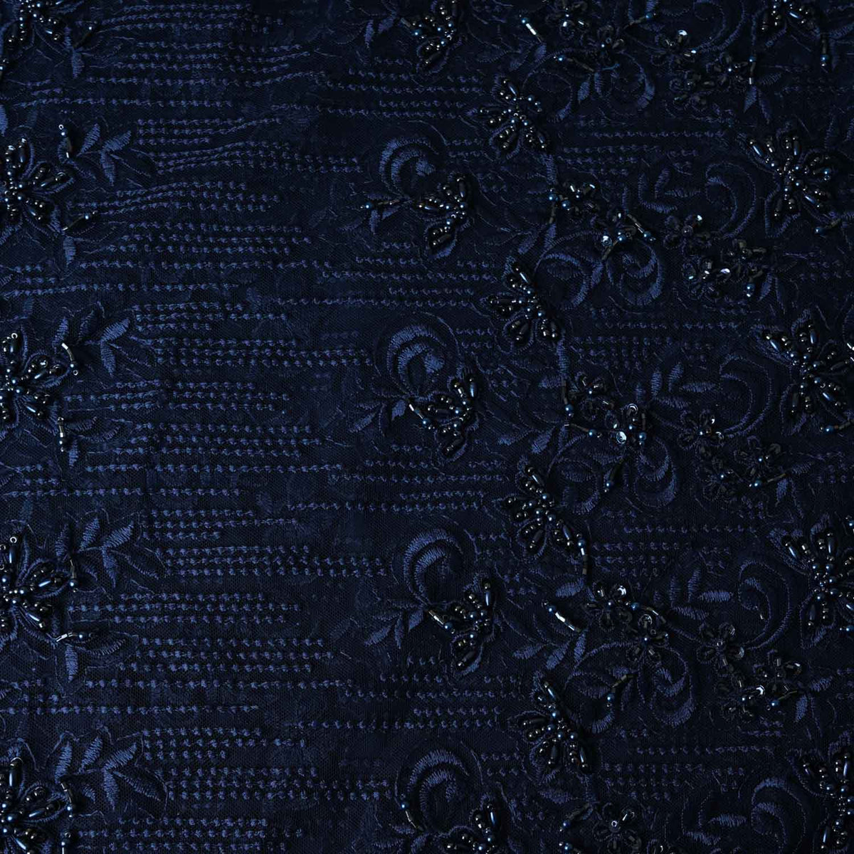 Classic Blue Pearl Thread Embroidery Net Fabric - TradeUNO