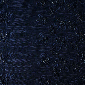 Classic Blue Pearl Thread Embroidery Net Fabric - TradeUNO
