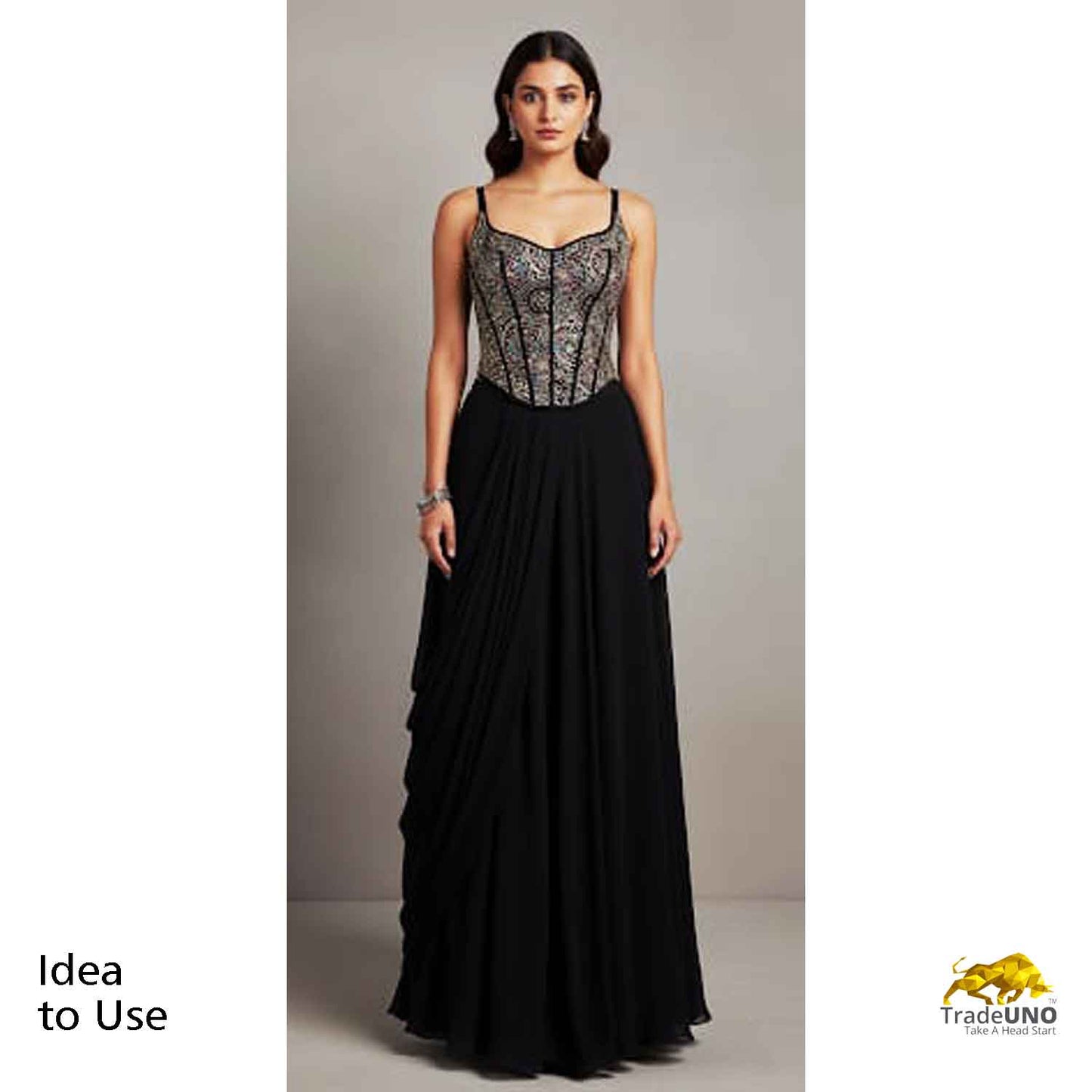 Classic Black Zari Sequins Embroidery Georgette Fabric 14861