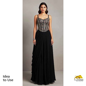 Classic Black Zari Sequins Embroidery Georgette Fabric 14861 - TradeUNO