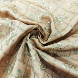 Light Orange Floral Foil Print Silk VC-14911