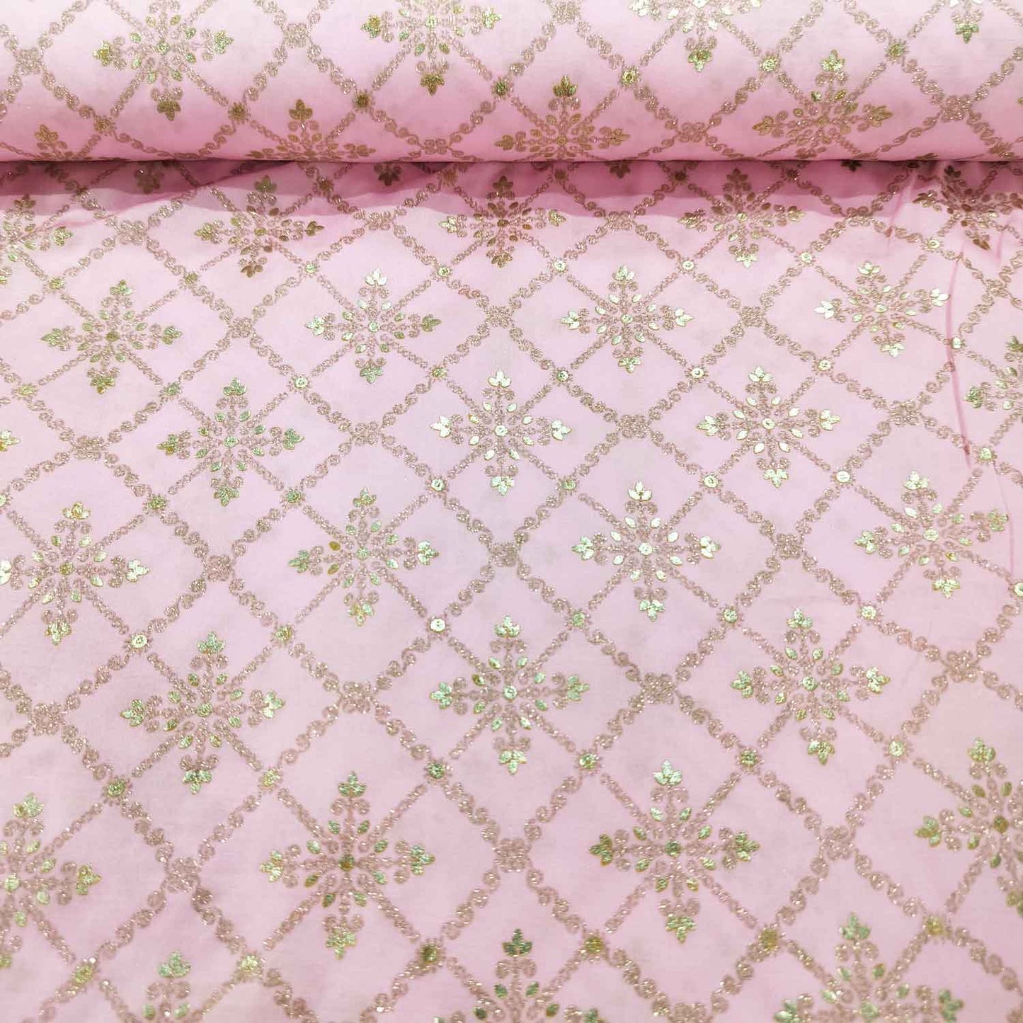 Pink Floral Foil Print Silk VC-14913