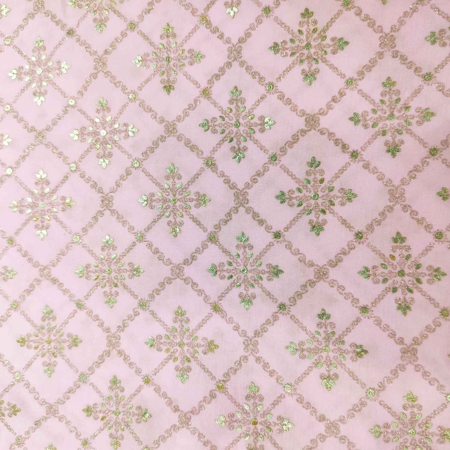 Pink Floral Foil Print Silk VC-14913