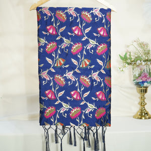 Premium Navy Blue Floral Print Banarasi Jacquard Dupatta