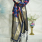 Premium Navy Blue Floral Print Banarasi Jacquard Dupatta