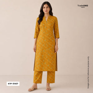 Mustard floral stripes print Bemberg Modal Silk Fabric KTP-31437 - TradeUNO