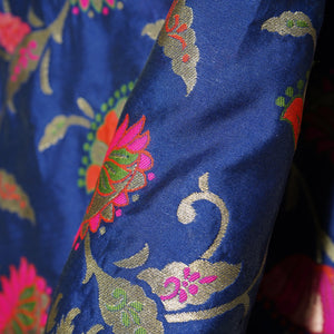 Premium Navy Blue Floral Print Banarasi Jacquard Dupatta