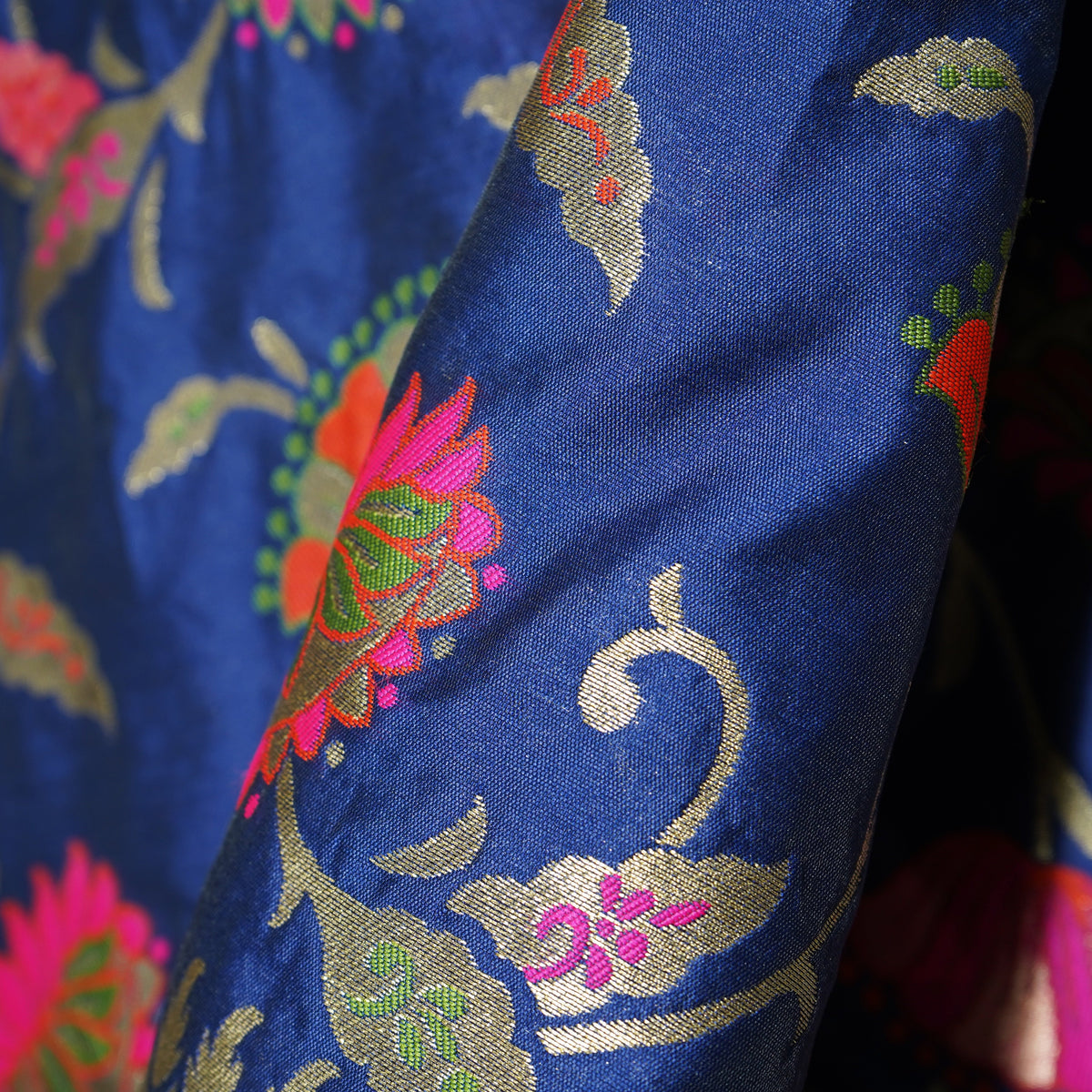 Premium Navy Blue Floral Print Banarasi Jacquard Dupatta