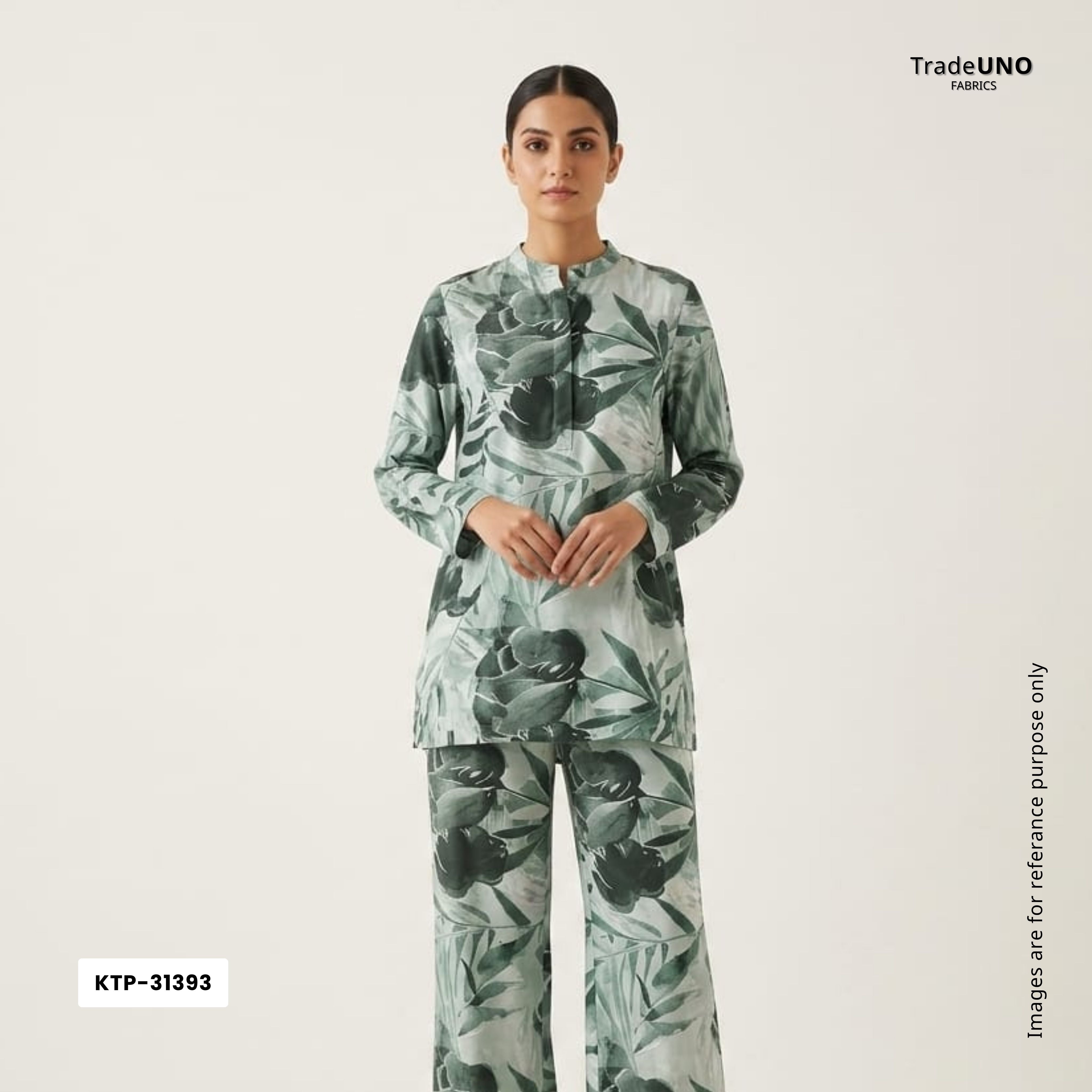 Sage Green Abstract print Bemberg Modal Silk Fabric KTP-31393 - TradeUNO