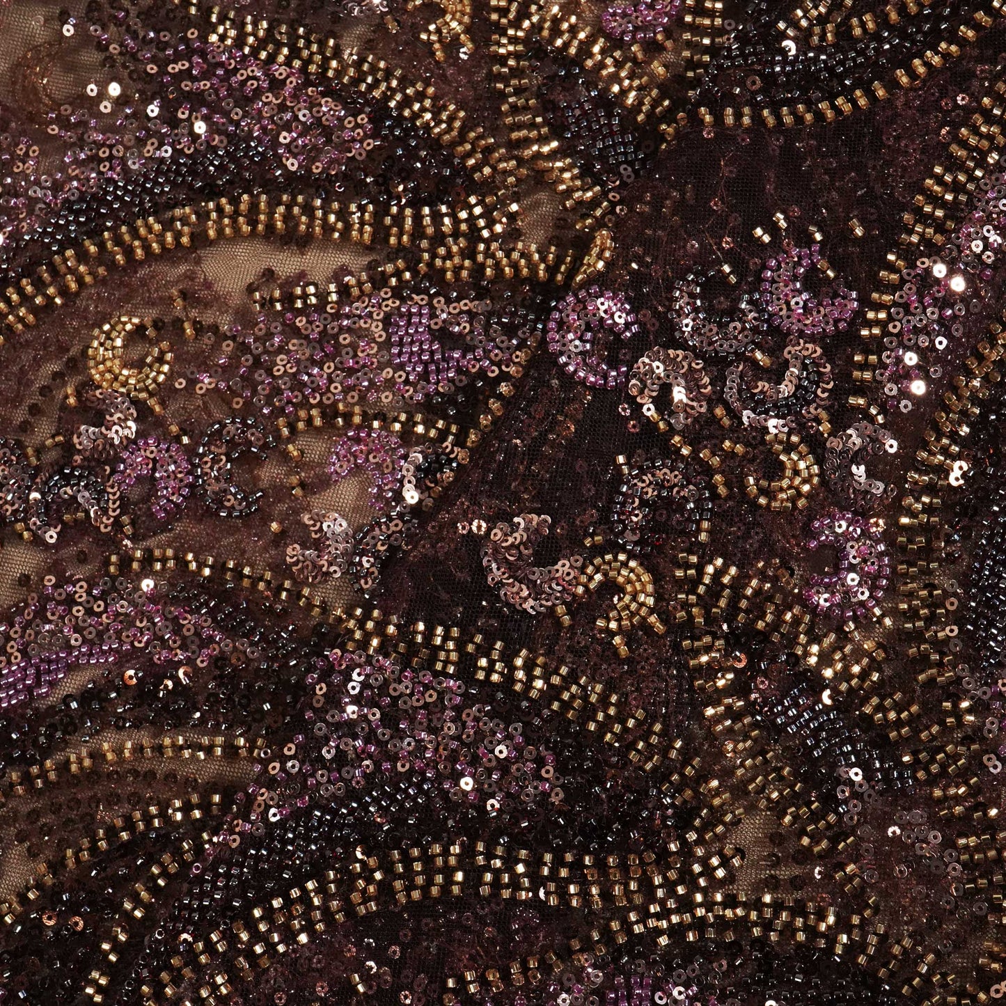 Wine Pearl Heavy Sequins Embroidery Net CF-15008