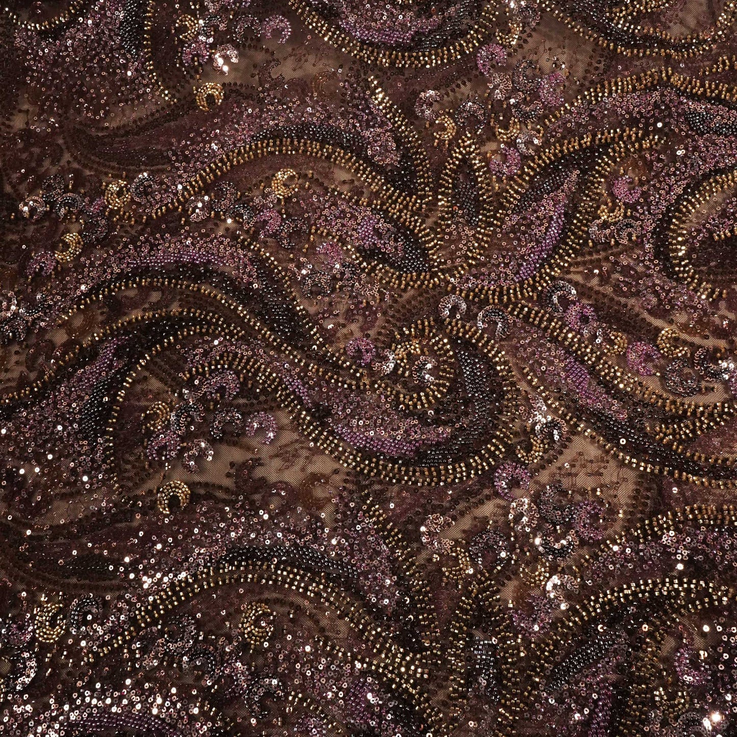 Wine Pearl Heavy Sequins Embroidery Net CF-15008