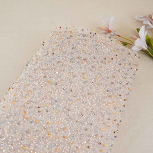 Pastel Salmon Pink Heavy Pearl Sequins Embroidery Net Fabric - TradeUNO