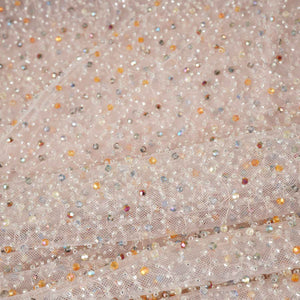 Pastel Salmon Pink Heavy Pearl Sequins Embroidery Net Fabric - TradeUNO