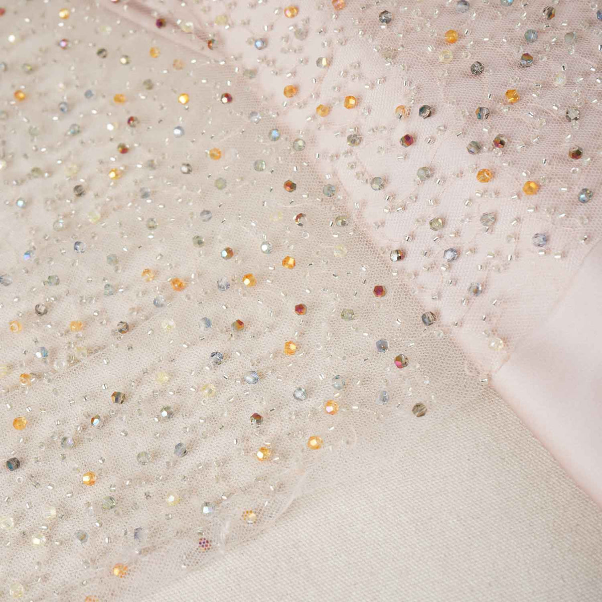 Pastel Salmon Pink Heavy Pearl Sequins Embroidery Net Fabric - TradeUNO