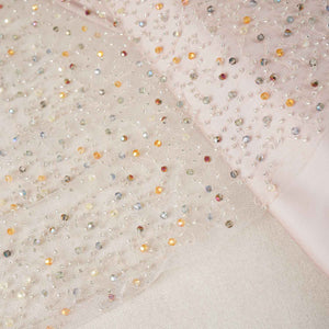 Pastel Salmon Pink Heavy Pearl Sequins Embroidery Net Fabric - TradeUNO