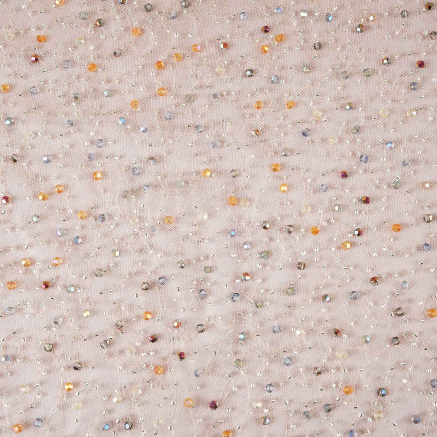 Pastel Salmon Pink Heavy Pearl Sequins Embroidery Net Fabric