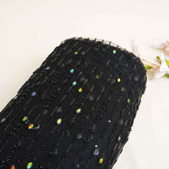 Black Cut Dana Rhinestone Turkish Work Embroidery Net Fabric