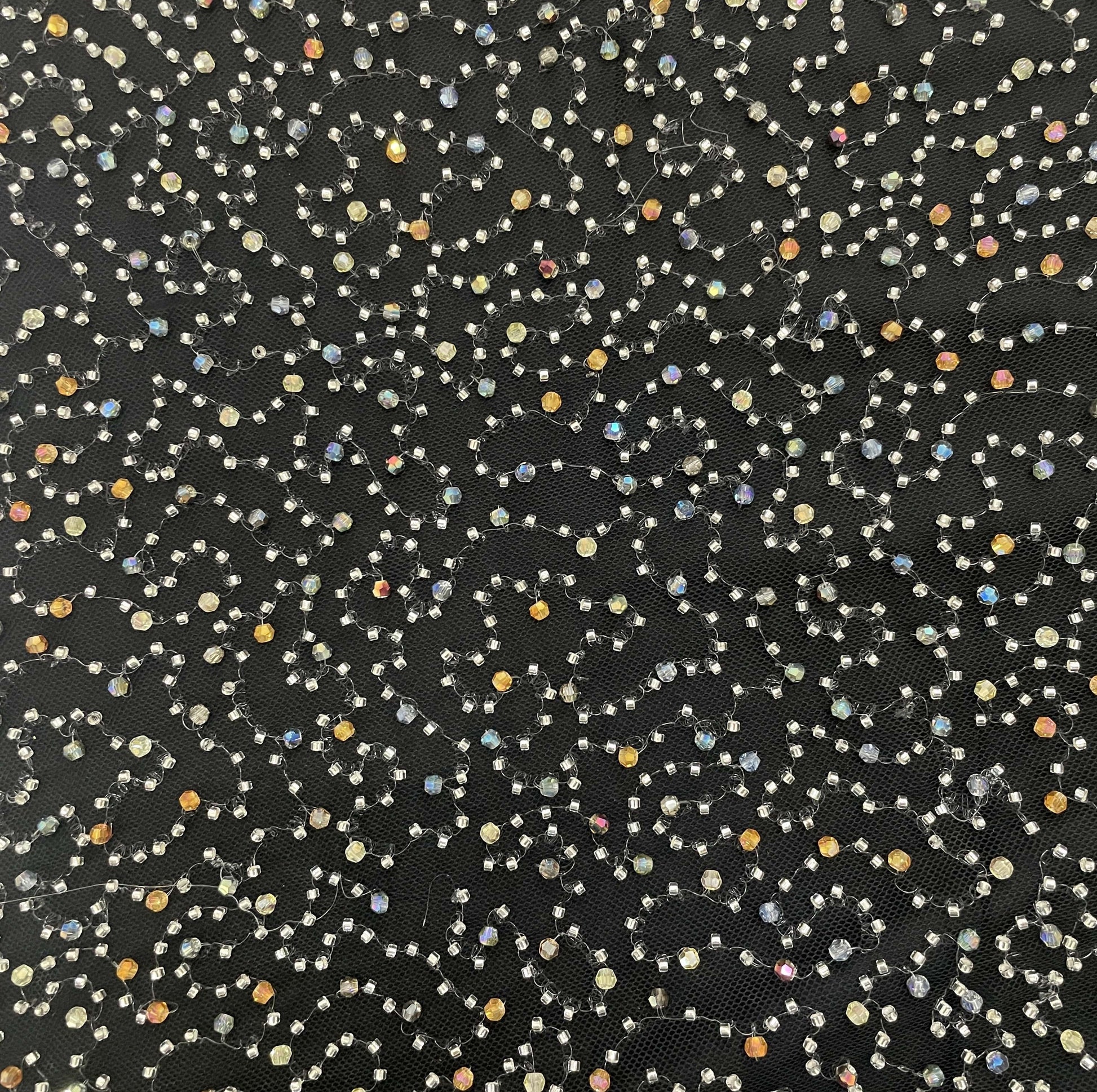 Black Multicolor Pearl Cut Dana Embroidery Power Net 15072