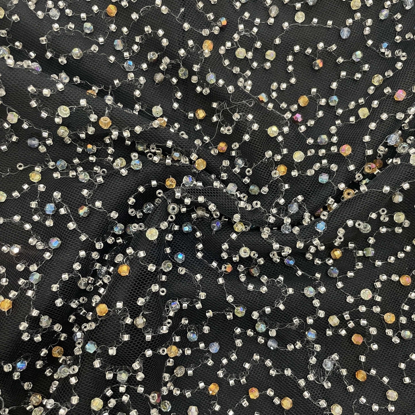 Black Multicolor Pearl Cut Dana Embroidery Power Net 15072