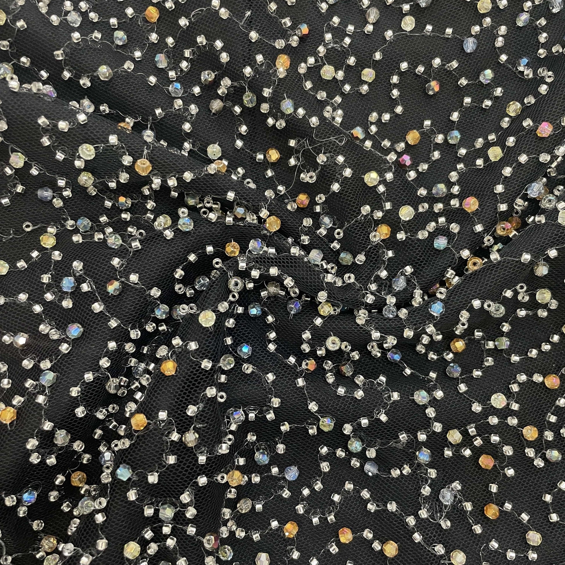 Black Multicolor Pearl Cut Dana Embroidery Power Net 15072