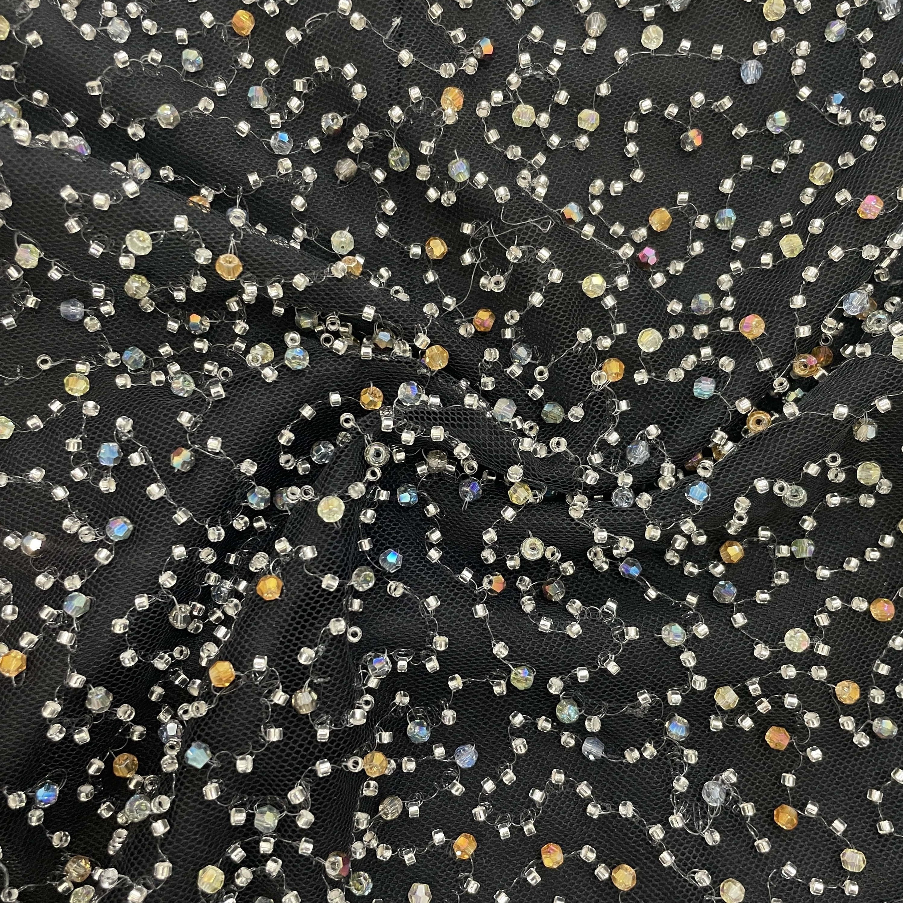 Black Multicolor Pearl Cut Dana Embroidery Power Net 15072