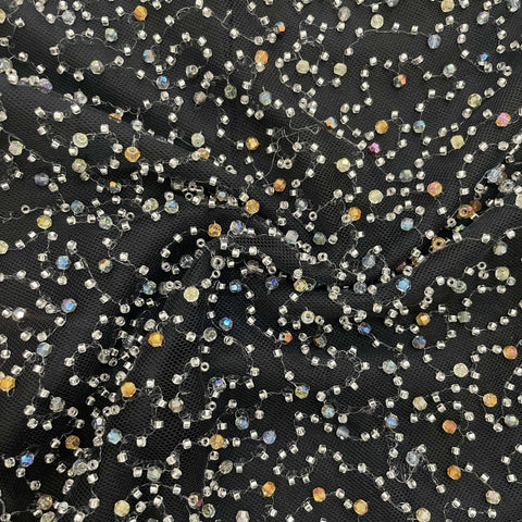 Black Multicolor Pearl Cut Dana Embroidery Power Net 15072