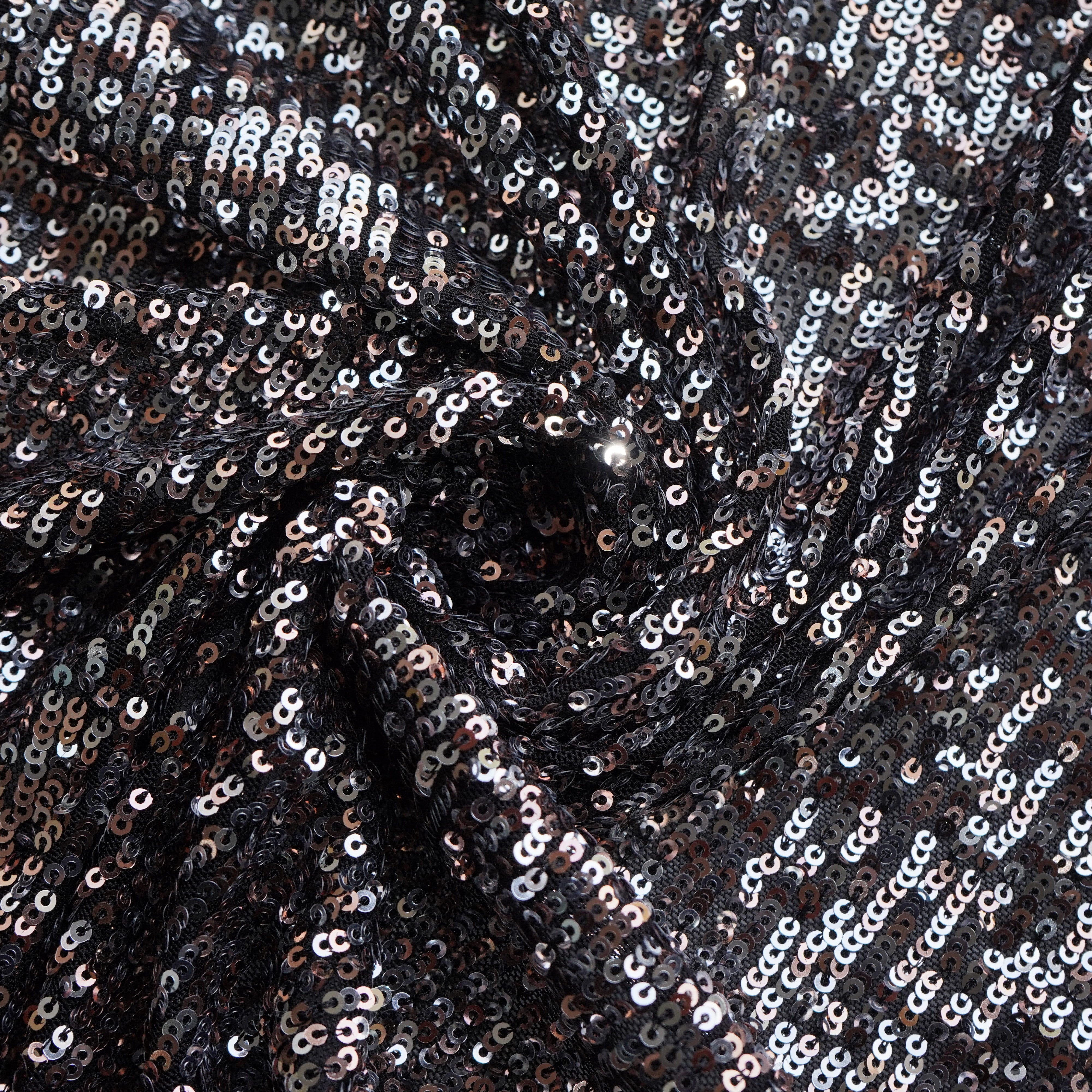 Black Golden Ombre Heavy Sequins Embroidery Net Fabric