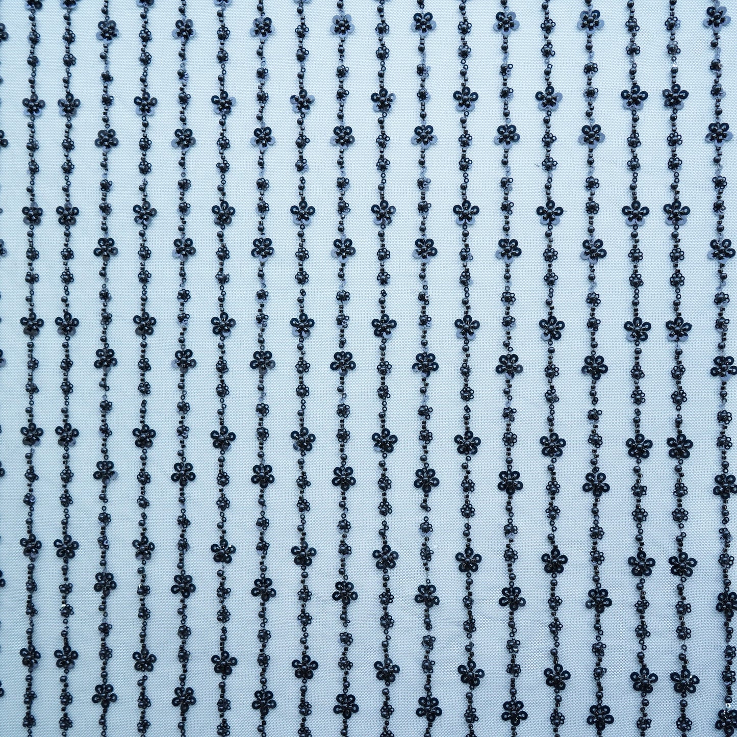 Black Stripes Pearl Sequins Cut Dana Embroidery Net Fabric