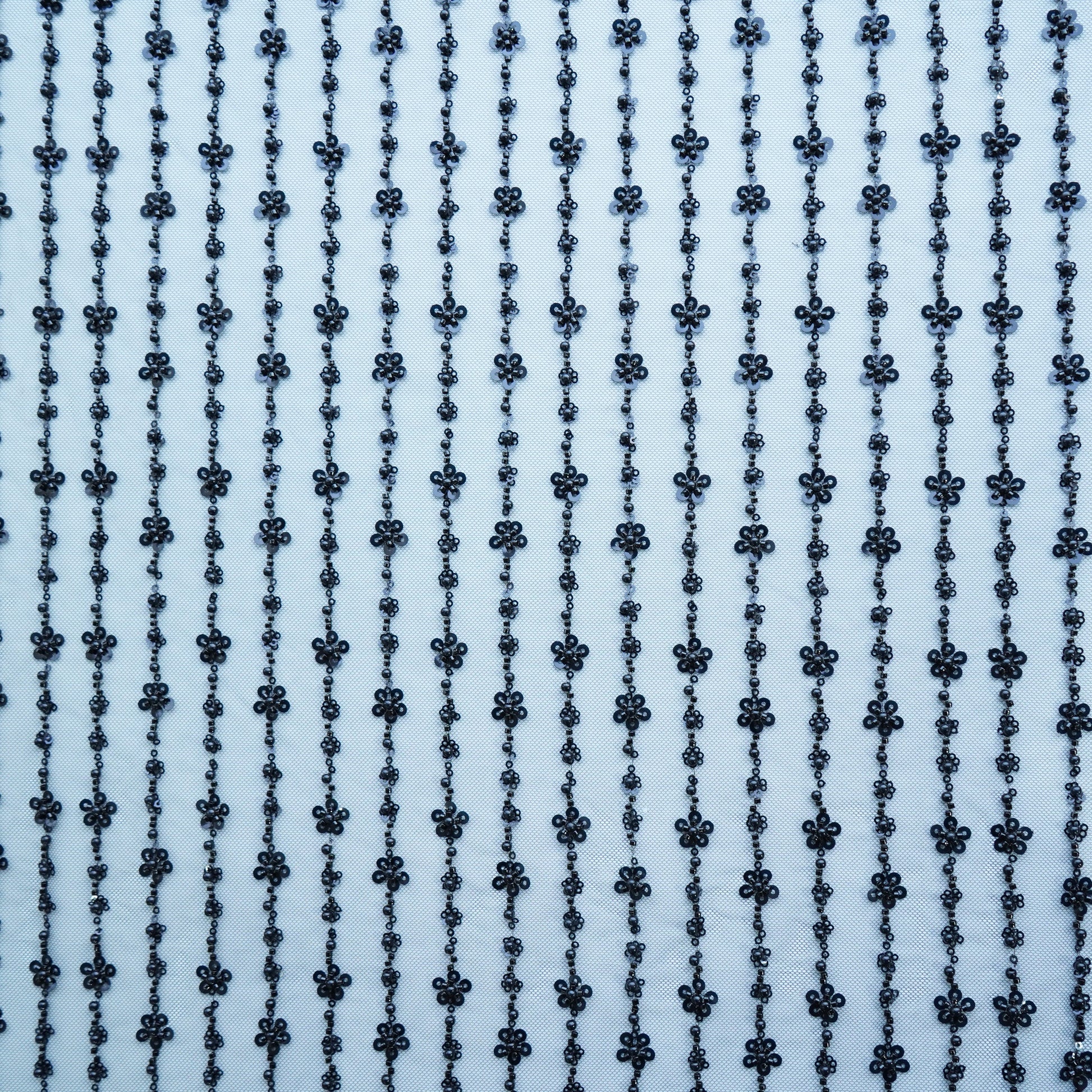 Black Stripes Pearl Sequins Cut Dana Embroidery Net Fabric