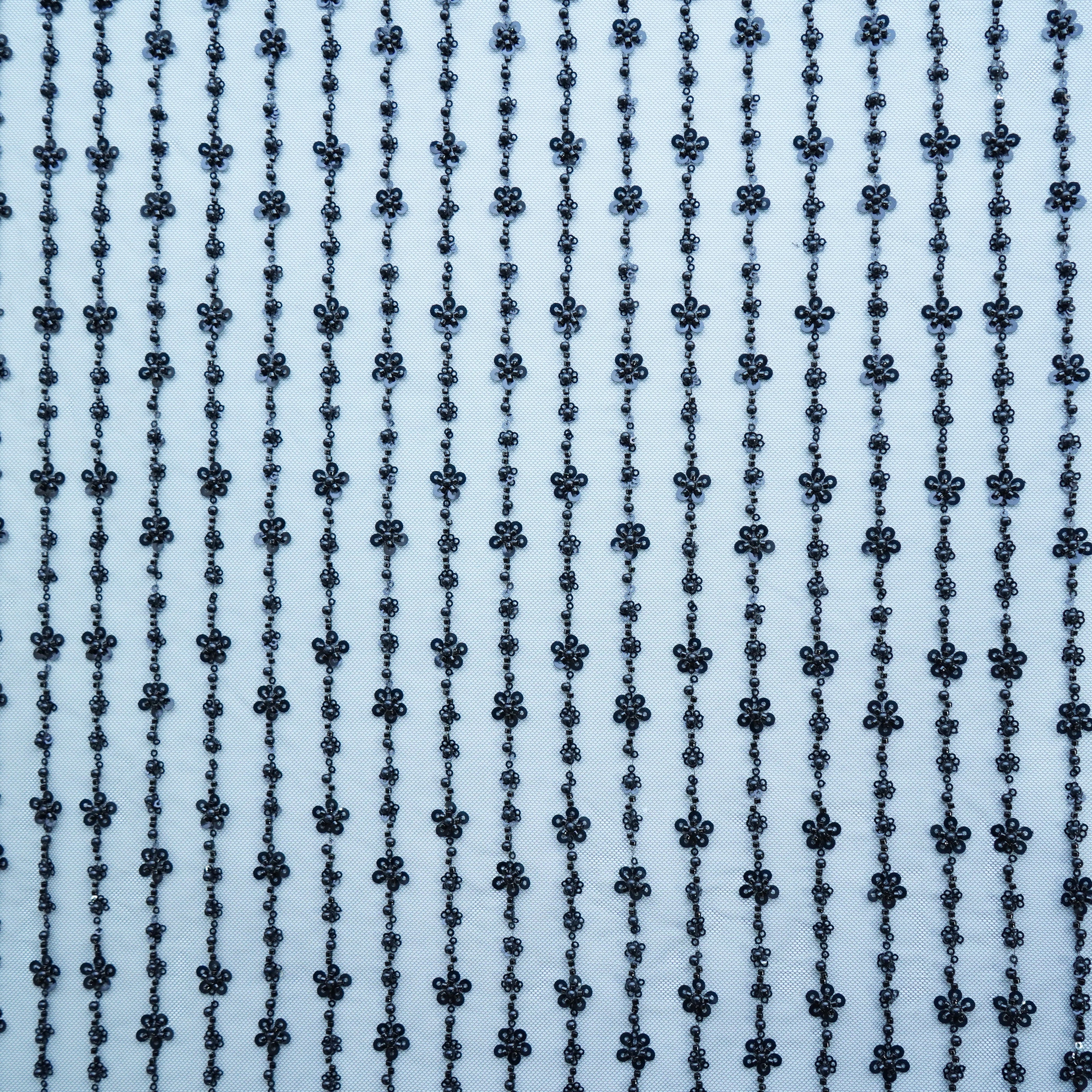 Black Stripes Pearl Sequins Cut Dana Embroidery Net Fabric