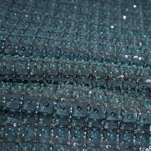 Premium Glacier Green Heavy Pearl Sequins CutDana Embroidery Net Fabric - TradeUNO
